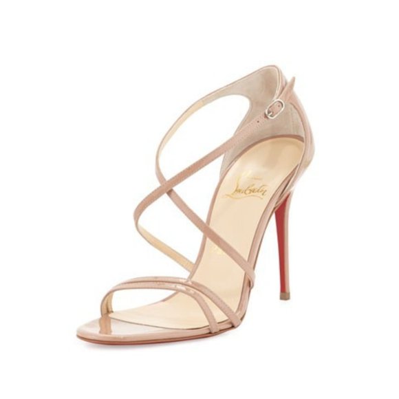 Christian Louboutin Gwynitta Sandals Nude Patent Leather Strappy Heels Size 39 - Picture 1 of 14